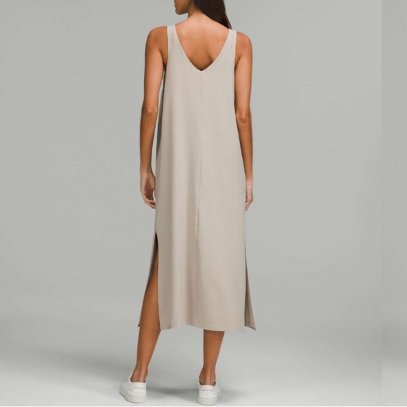 Lululemon V-Neck Midi Dress Raw Linen Size 6 - Picture 2 of 8